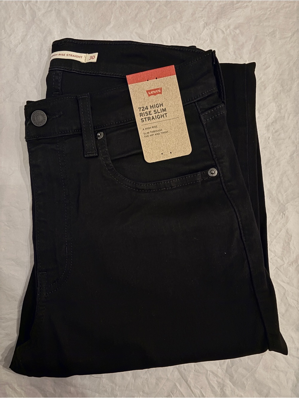 ⁠NWT Levis 724 High Rise Slim Straight Jeans Womens 30x32 Black Stretch US10